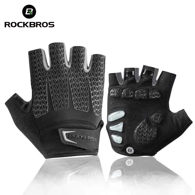 GUANTES ROCKBROS MITONES DE MEDIO DEDO CON GEL S169B GRIS TALLA L / M / XL / XXL